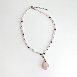 Rose Quartz and Sterling Beaded Pendant Necklace